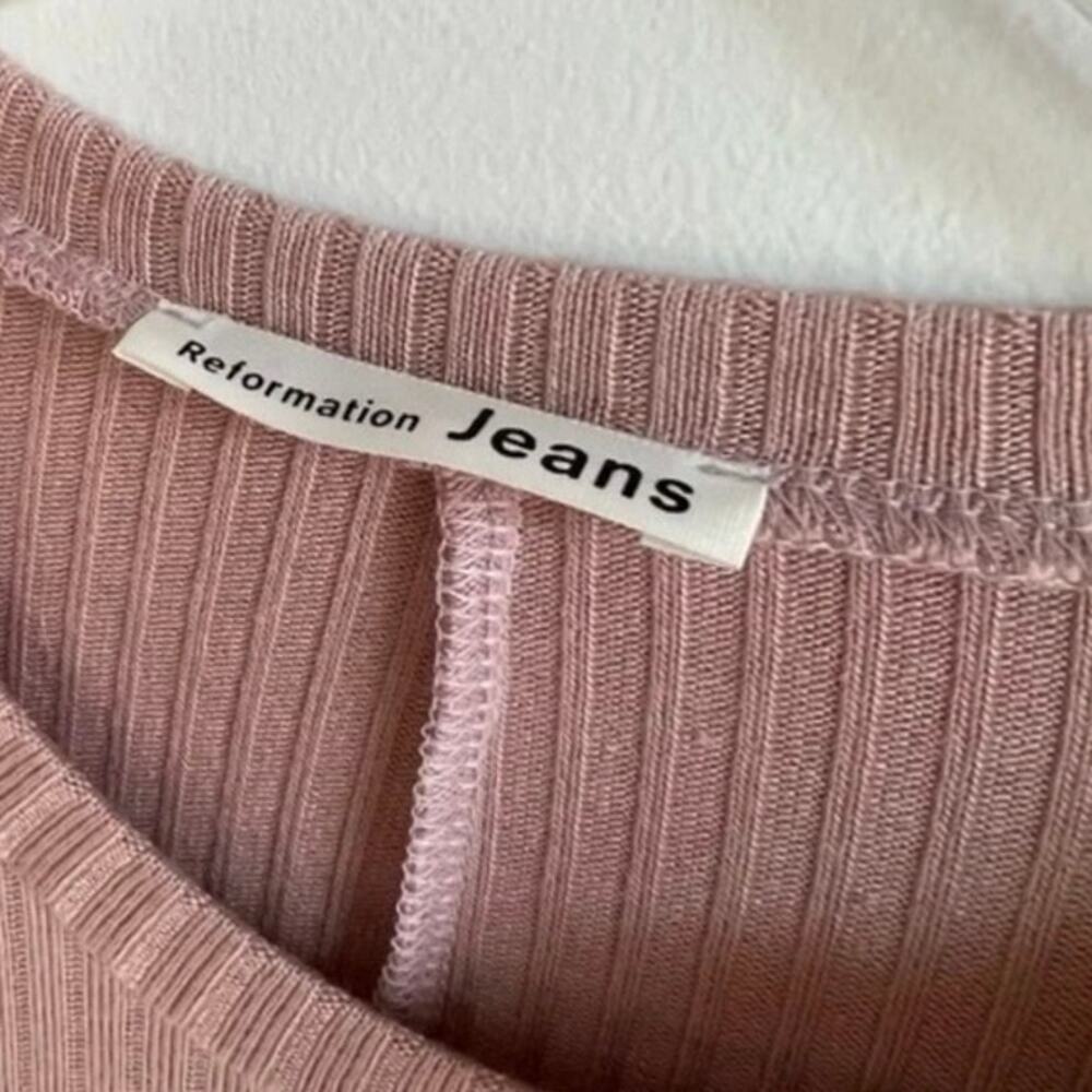 Reformation Iggy Short Sleeve Tencel Ribbed Dusty Pink T shirt Mini Dress Size M - Picture 3 of 8